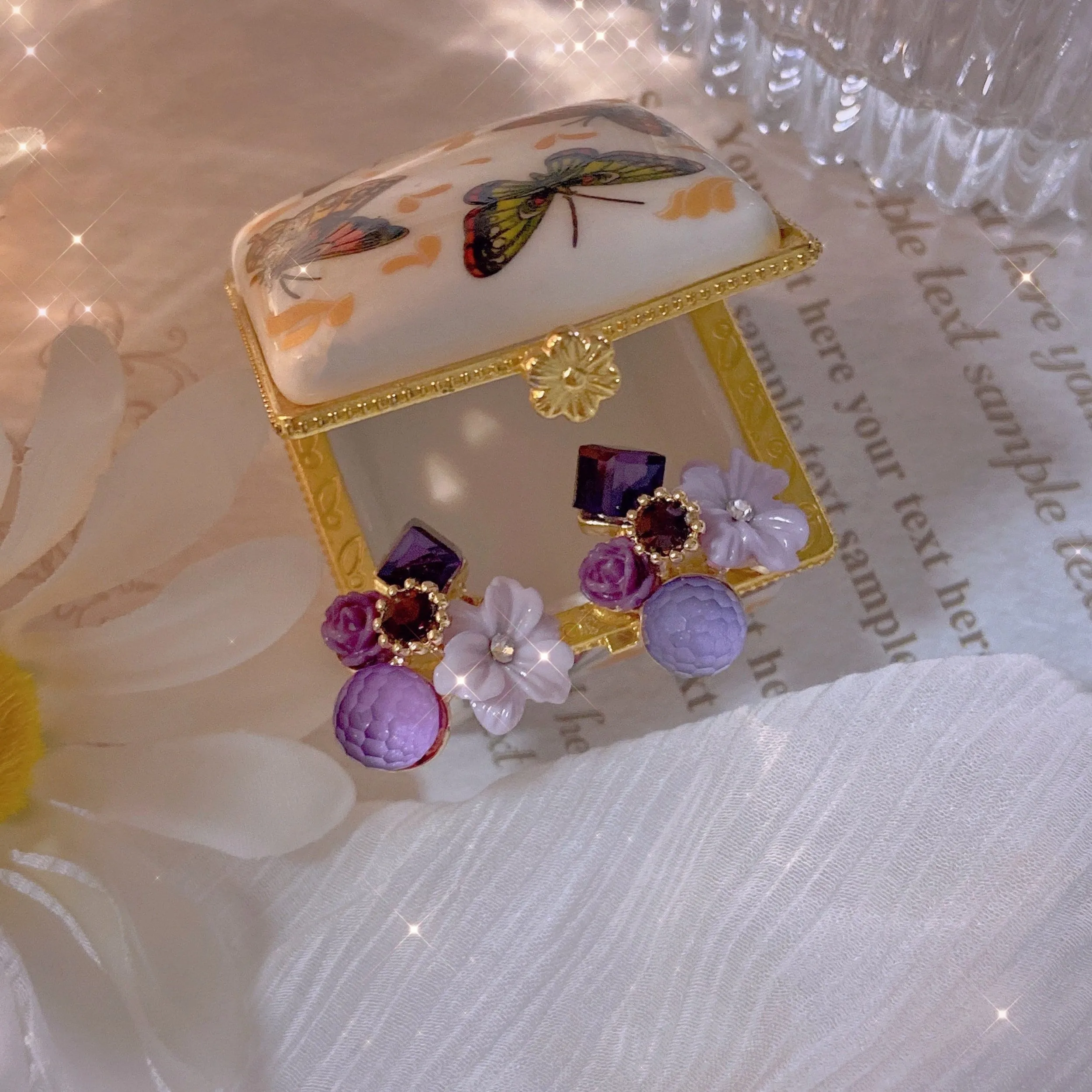 Handmade Violet Purple Floral Wreath Stud Earrings