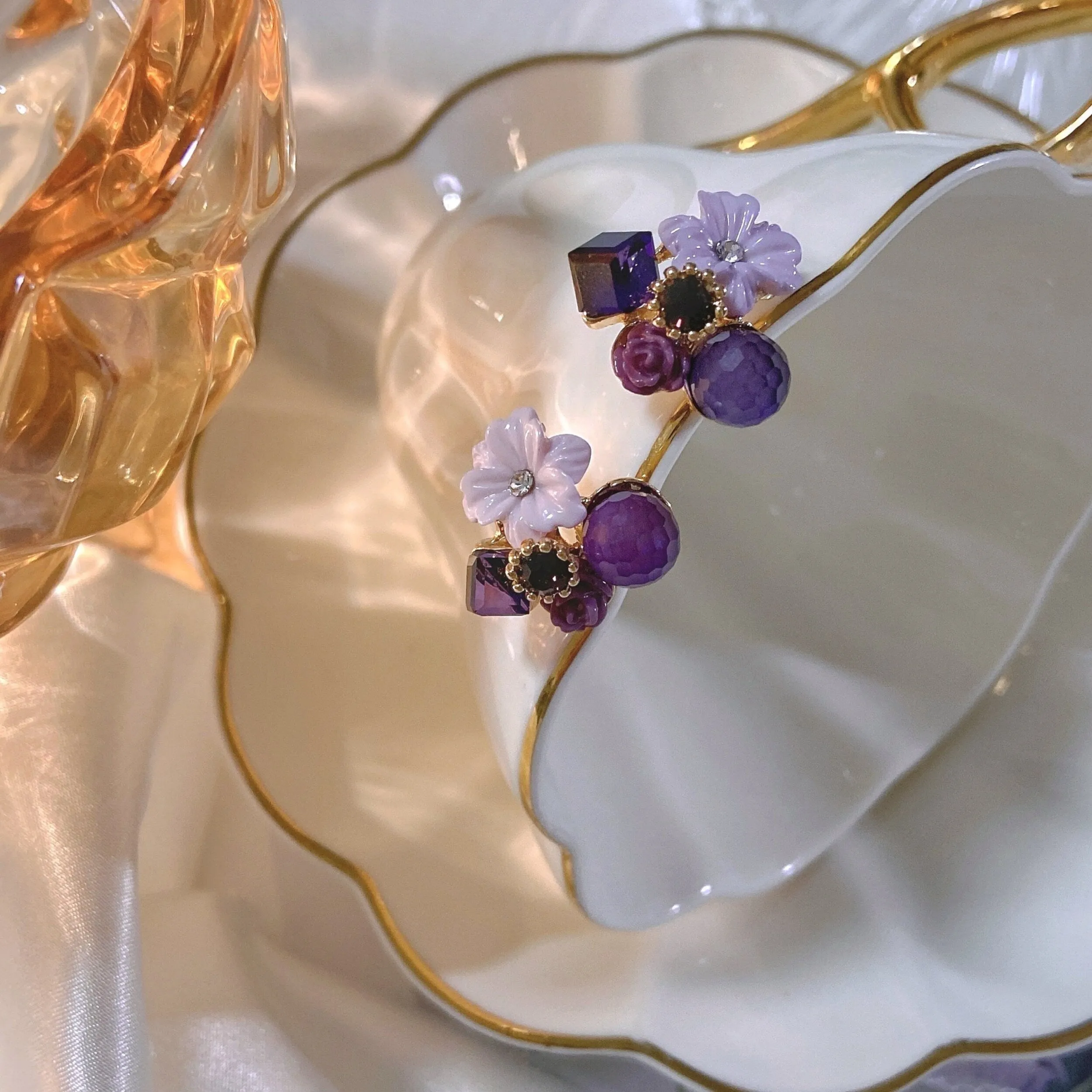 Handmade Violet Purple Floral Wreath Stud Earrings