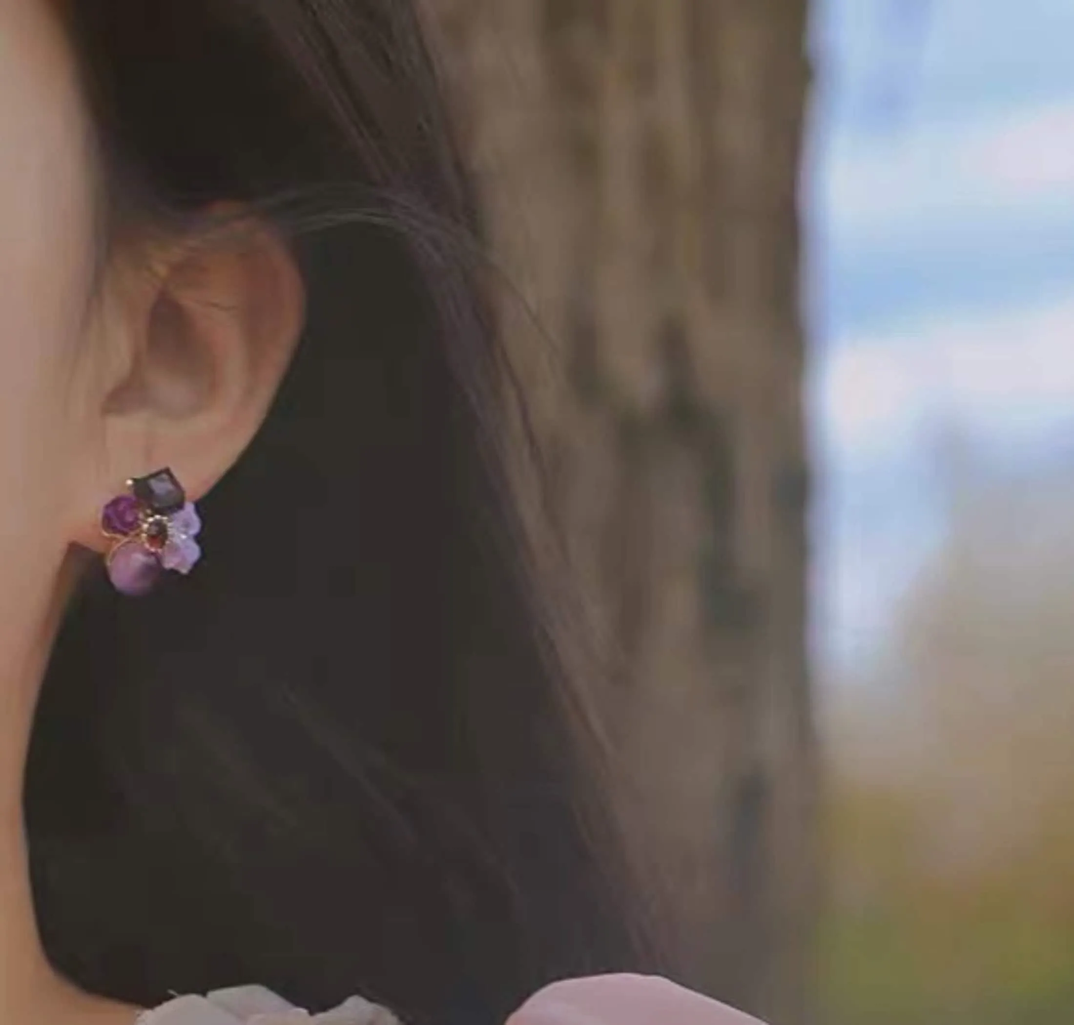Handmade Violet Purple Floral Wreath Stud Earrings