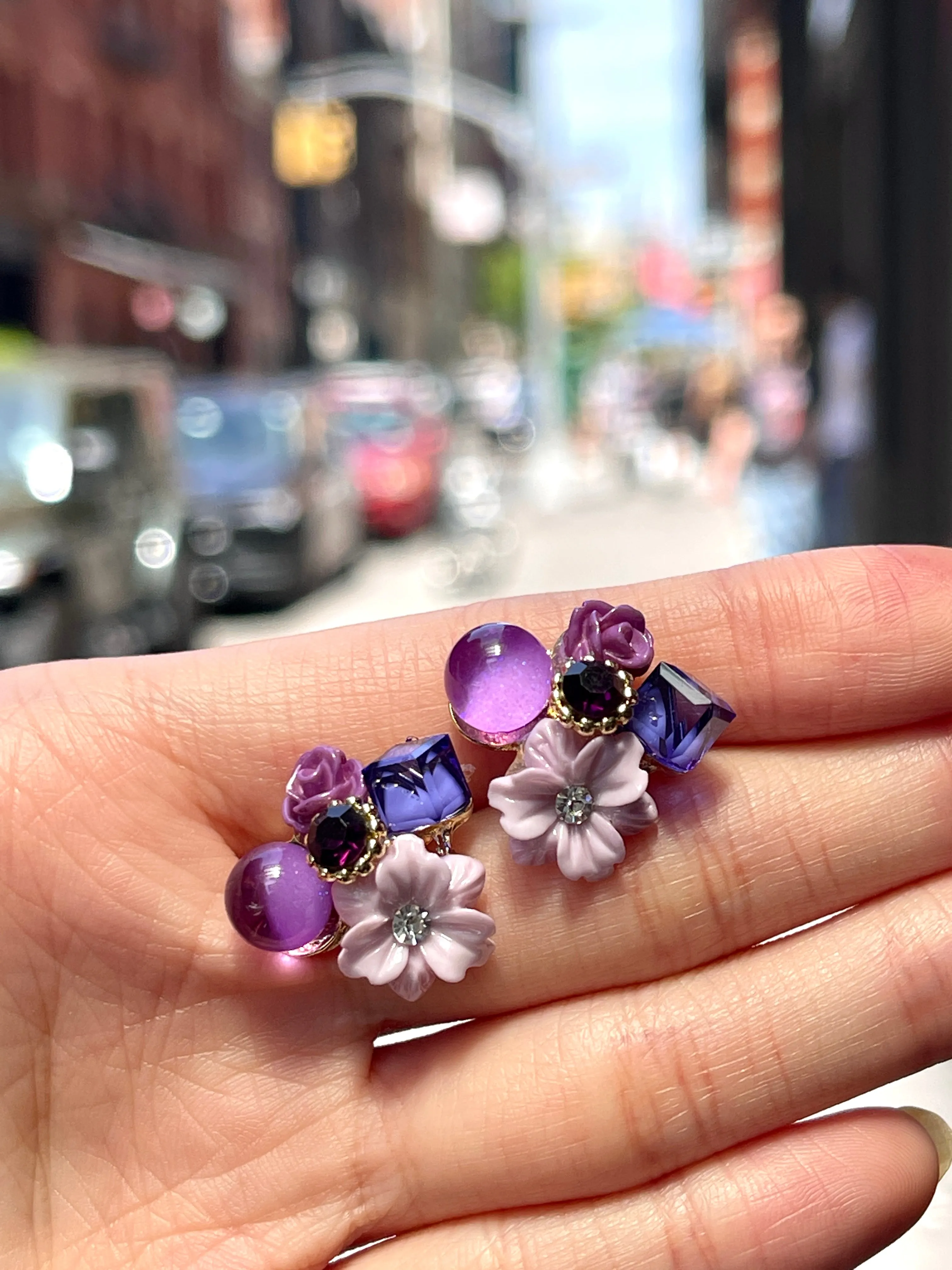 Handmade Violet Purple Floral Wreath Stud Earrings