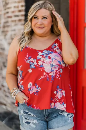 Head Held High Floral Tank Top- Red