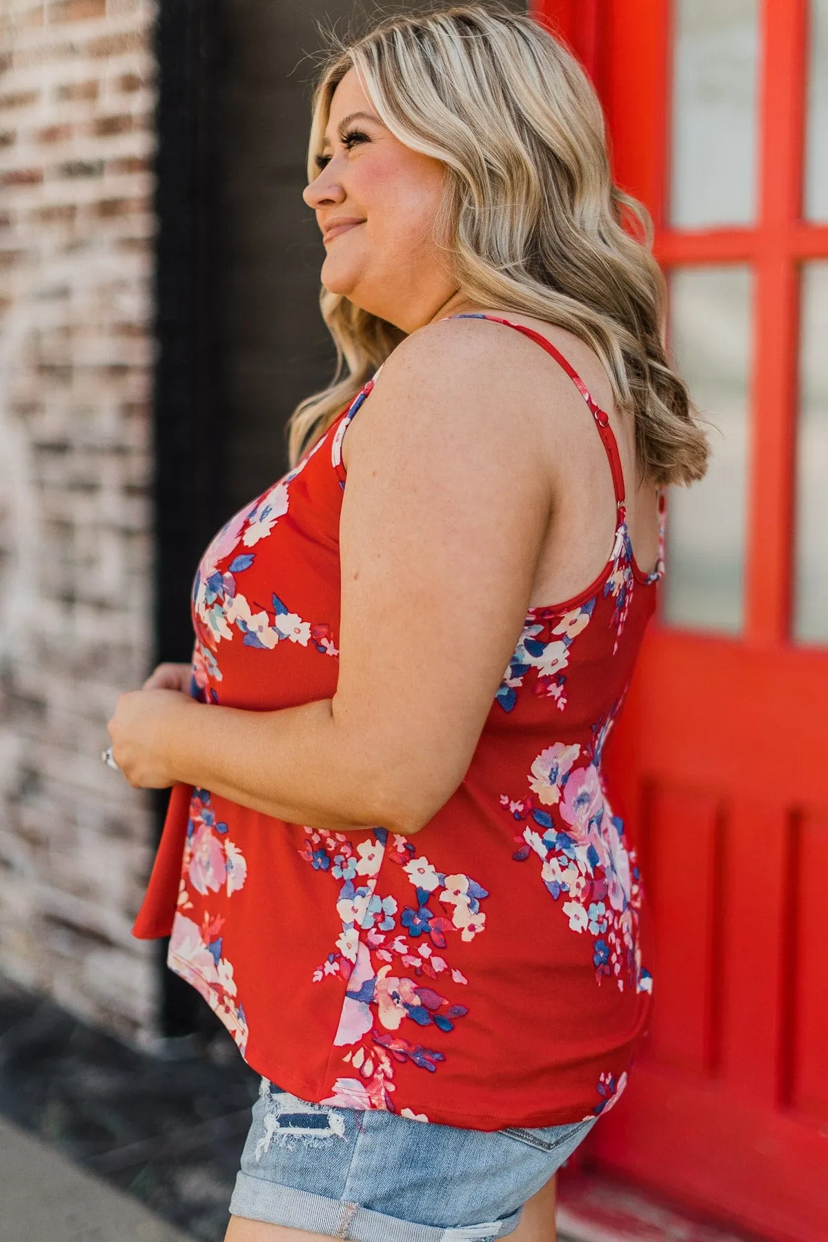 Head Held High Floral Tank Top- Red