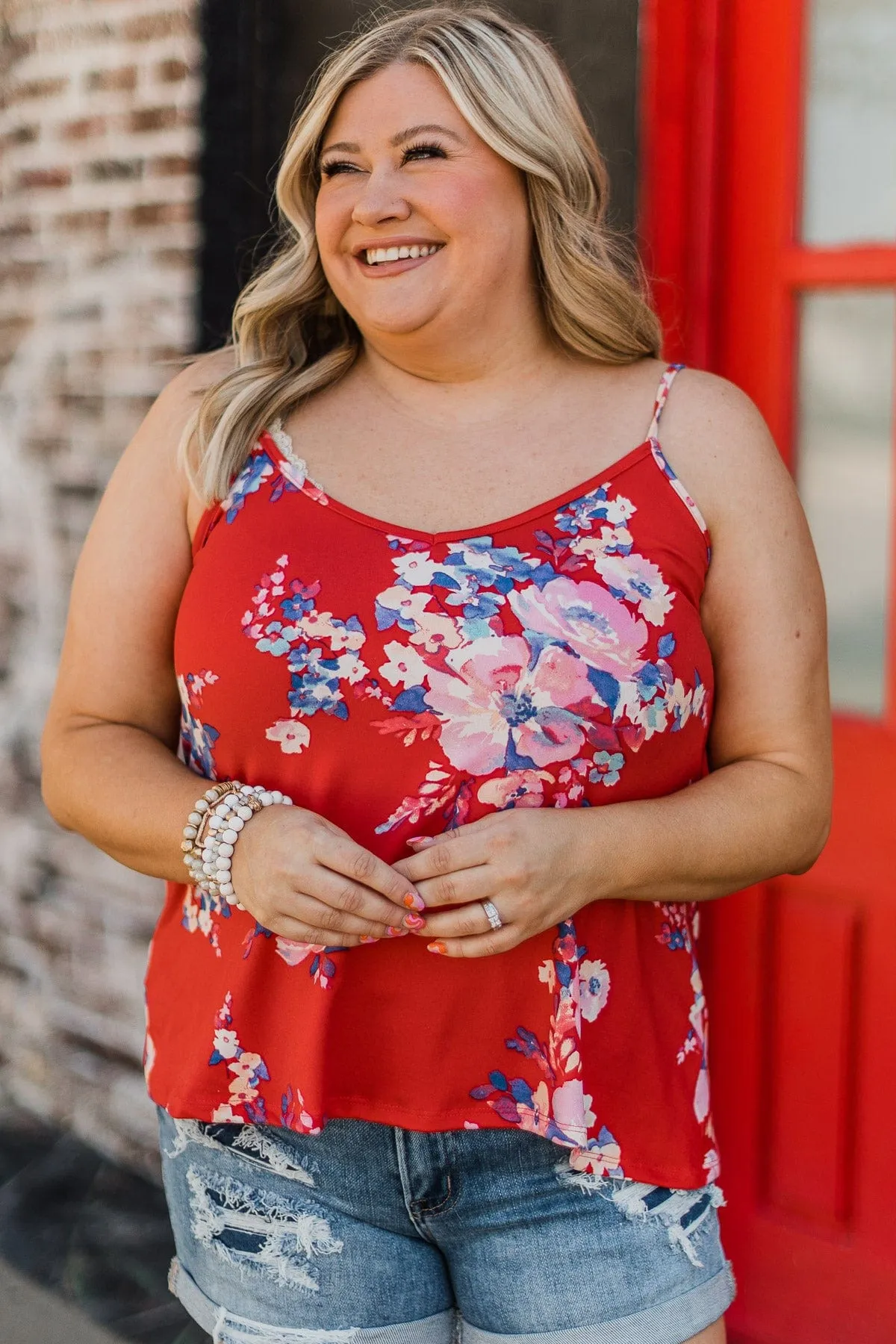 Head Held High Floral Tank Top- Red