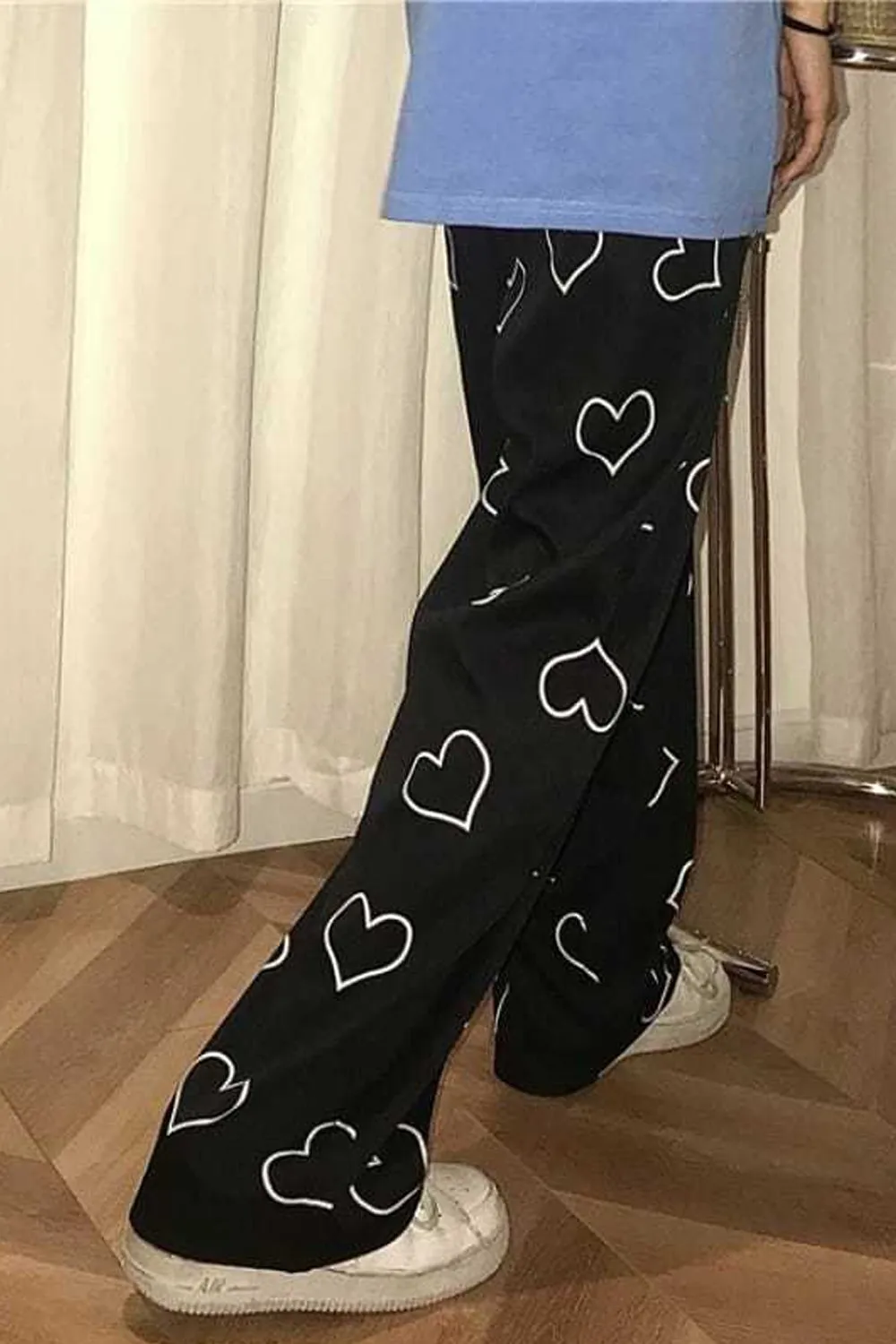Heart Full Printed Loose Black Pants
