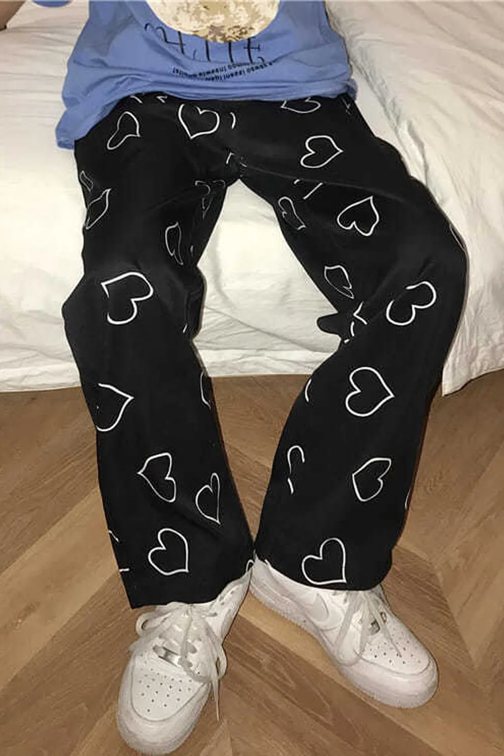 Heart Full Printed Loose Black Pants