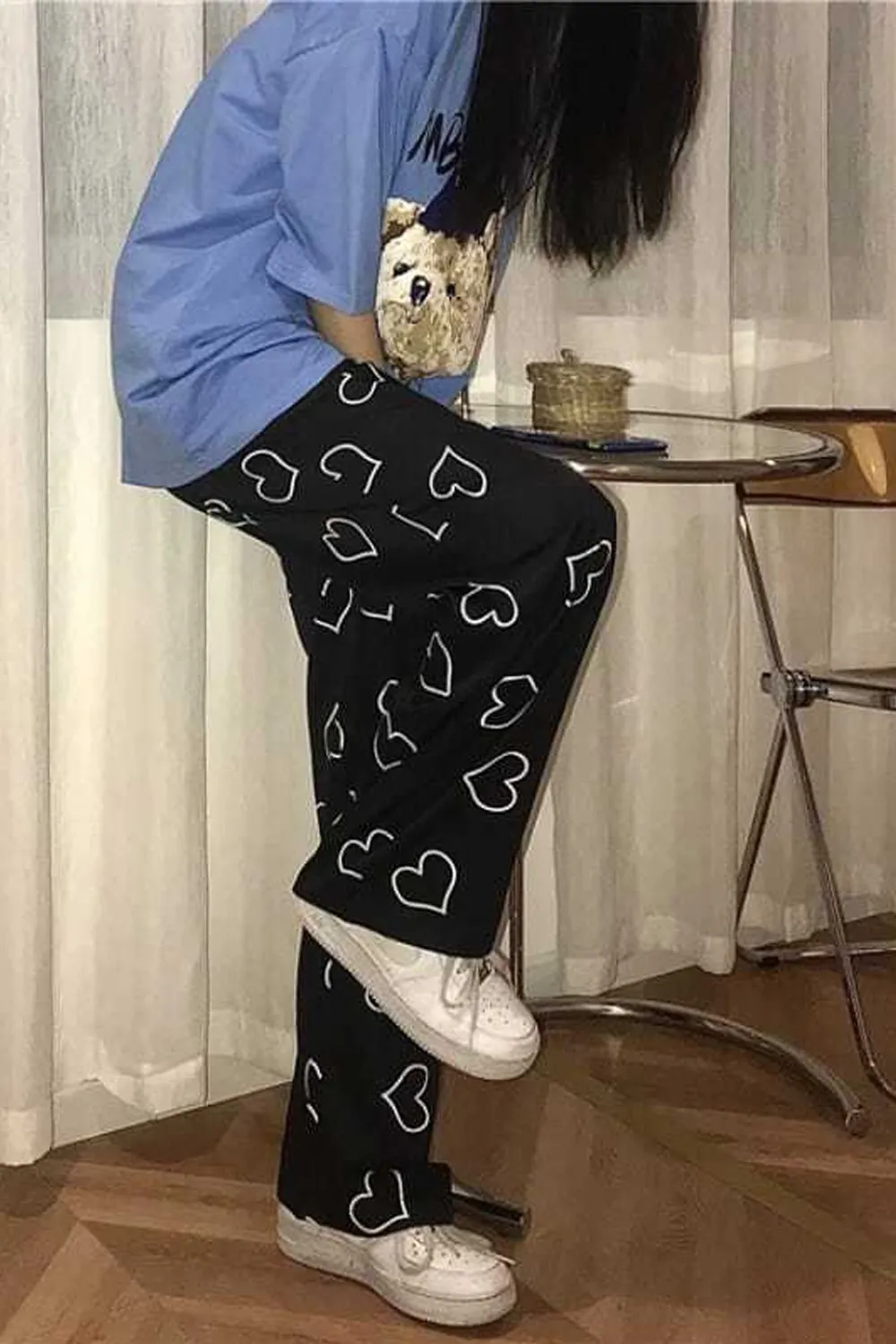 Heart Full Printed Loose Black Pants