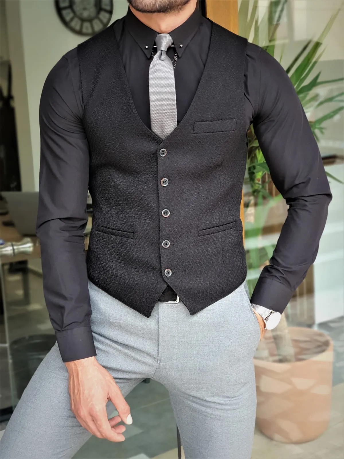 Henderson Jet Black Slim Fit Three-Piece Suit