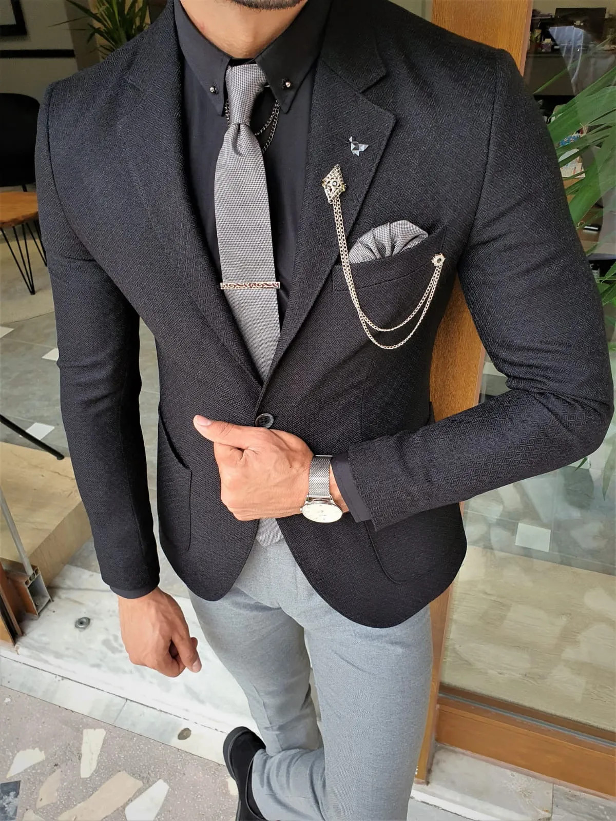Henderson Jet Black Slim Fit Three-Piece Suit