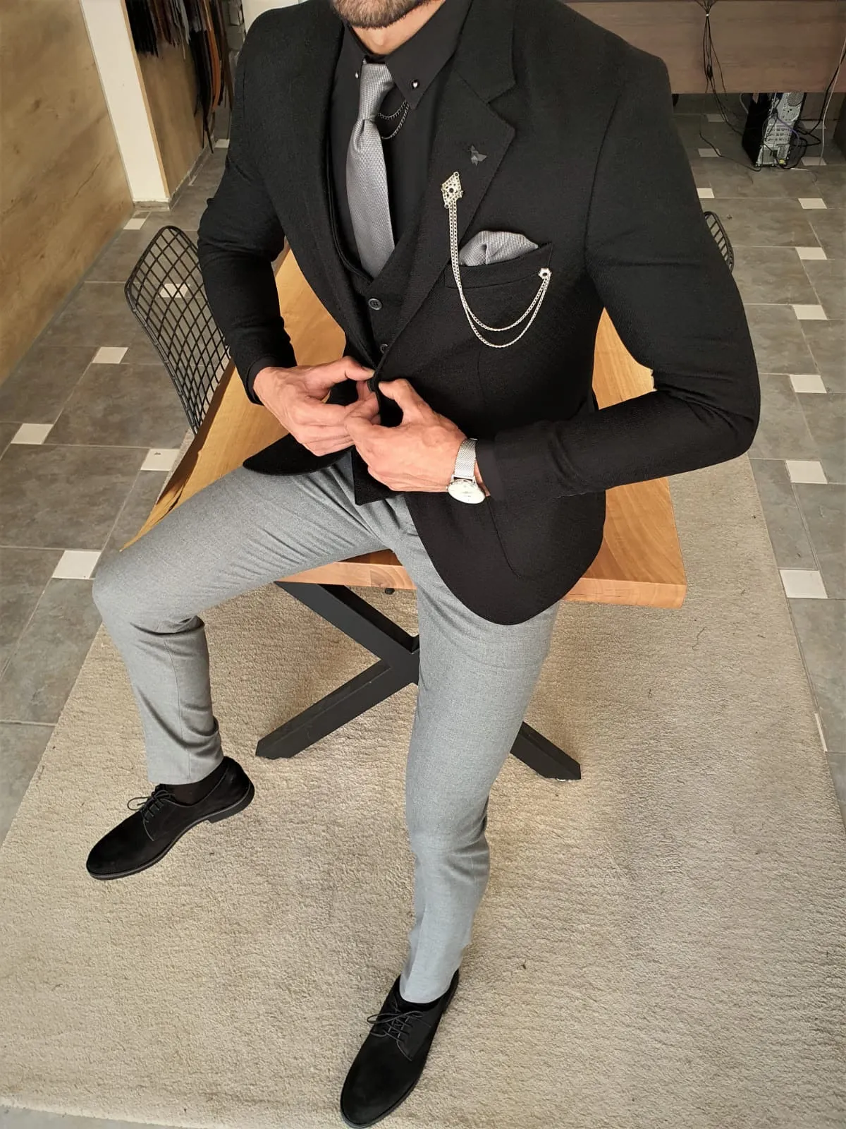 Henderson Jet Black Slim Fit Three-Piece Suit