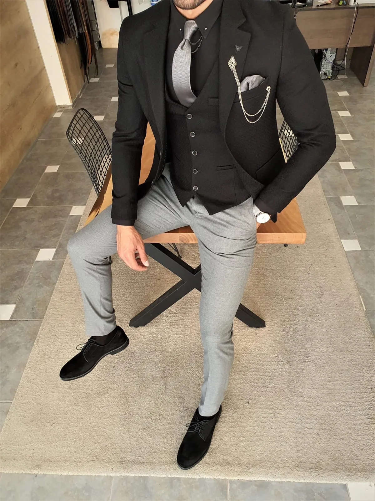 Henderson Jet Black Slim Fit Three-Piece Suit
