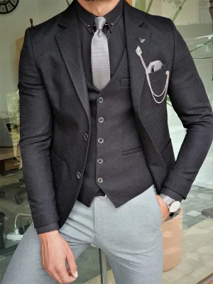 Henderson Jet Black Slim Fit Three-Piece Suit