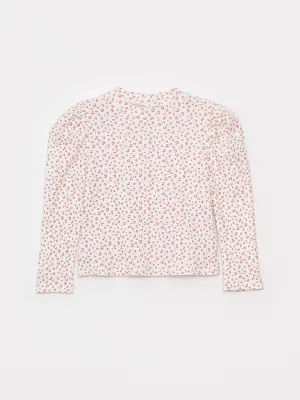 High Collar Patterned Long Sleeve Girls T-Shirt