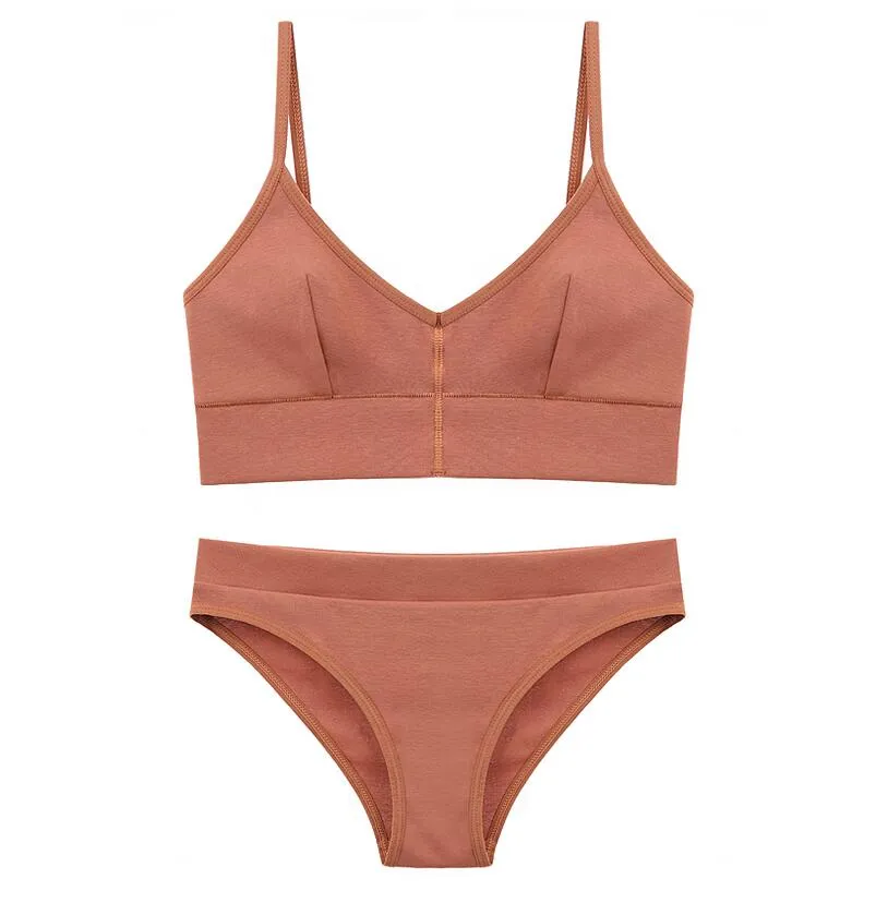 High Quality Seamless Bra Set Low Waist Panties Wire Free Bralette Lingerie Brassiere Cotton Female Underwear Set