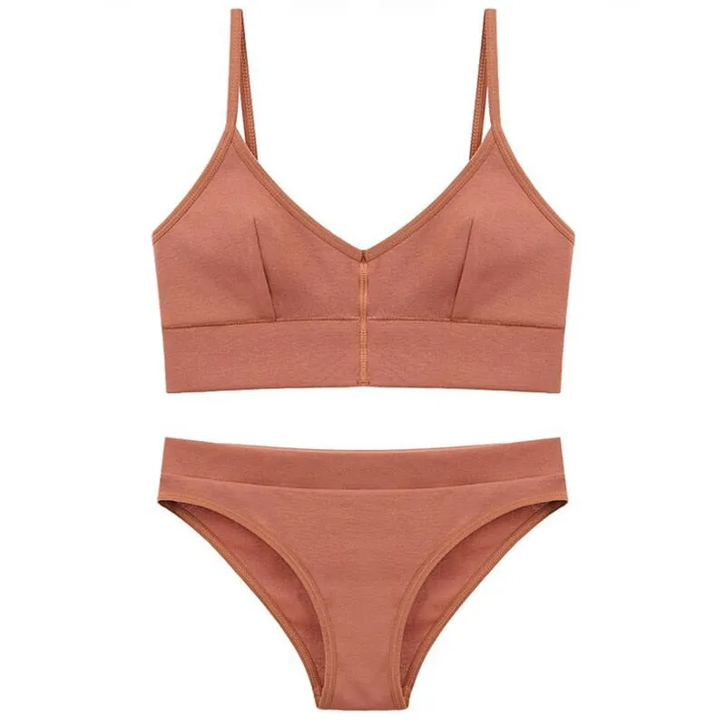High Quality Seamless Bra Set Low Waist Panties Wire Free Bralette Lingerie Brassiere Cotton Female Underwear Set