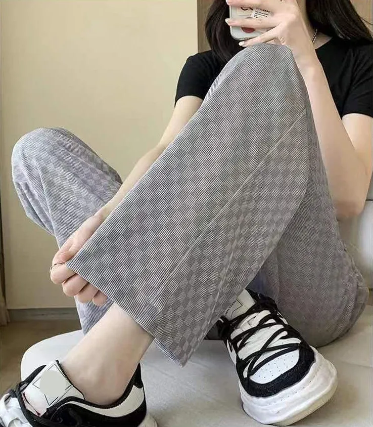 High Waist Checkered Colors Long Loose Pants