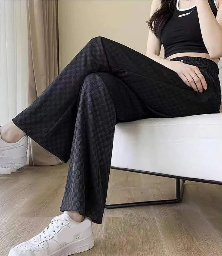High Waist Checkered Colors Long Loose Pants