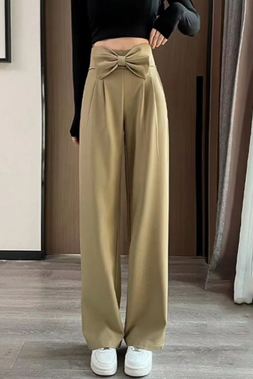 High Waist Cute Bow Spliced Loose Office Pants