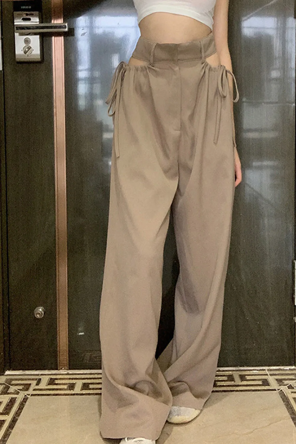 High Waist Hollow Out Tassel Wide Leg Pants