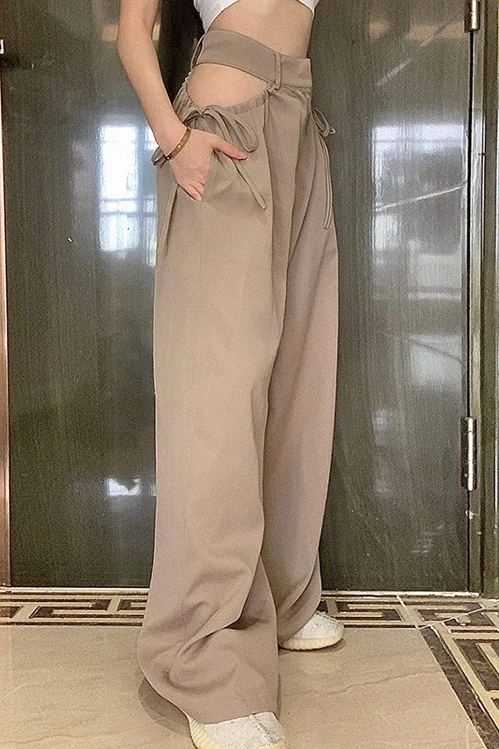 High Waist Hollow Out Tassel Wide Leg Pants