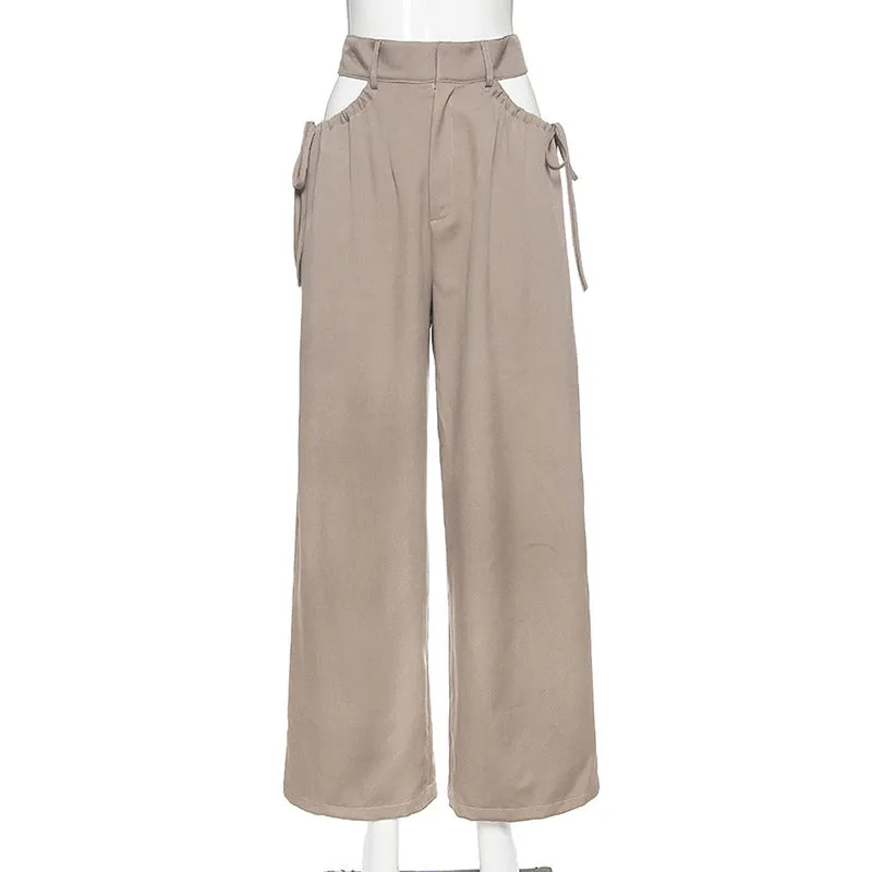 High Waist Hollow Out Tassel Wide Leg Pants