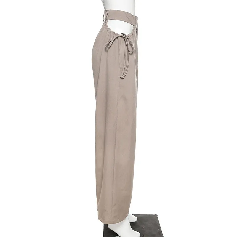 High Waist Hollow Out Tassel Wide Leg Pants
