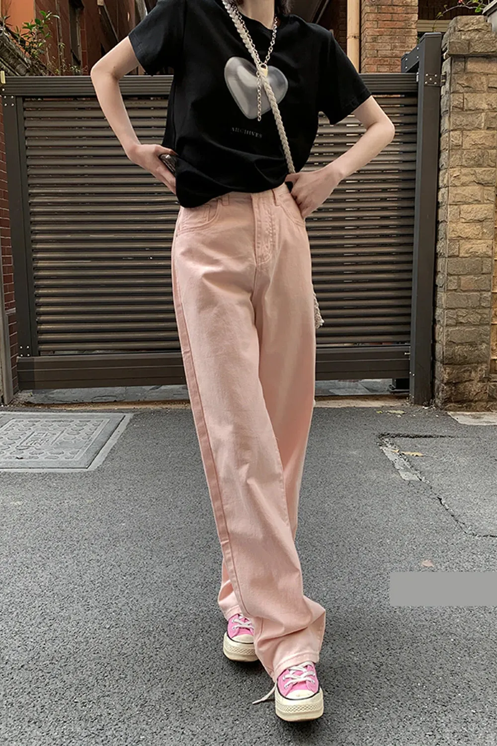 High Waist Light Pink Jeans Pants