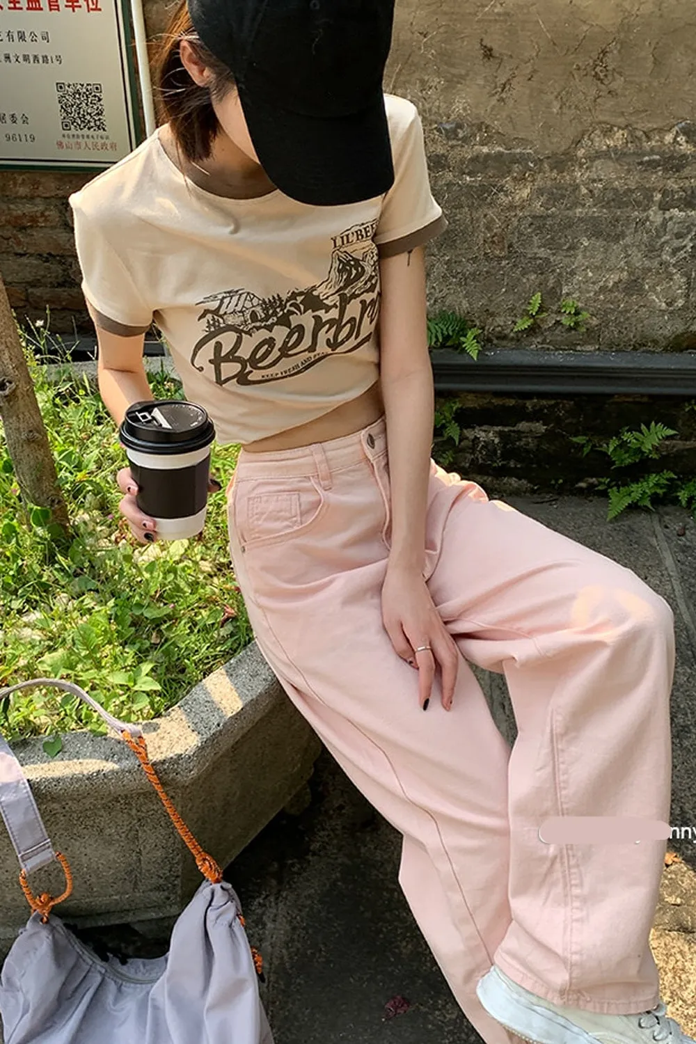High Waist Light Pink Jeans Pants