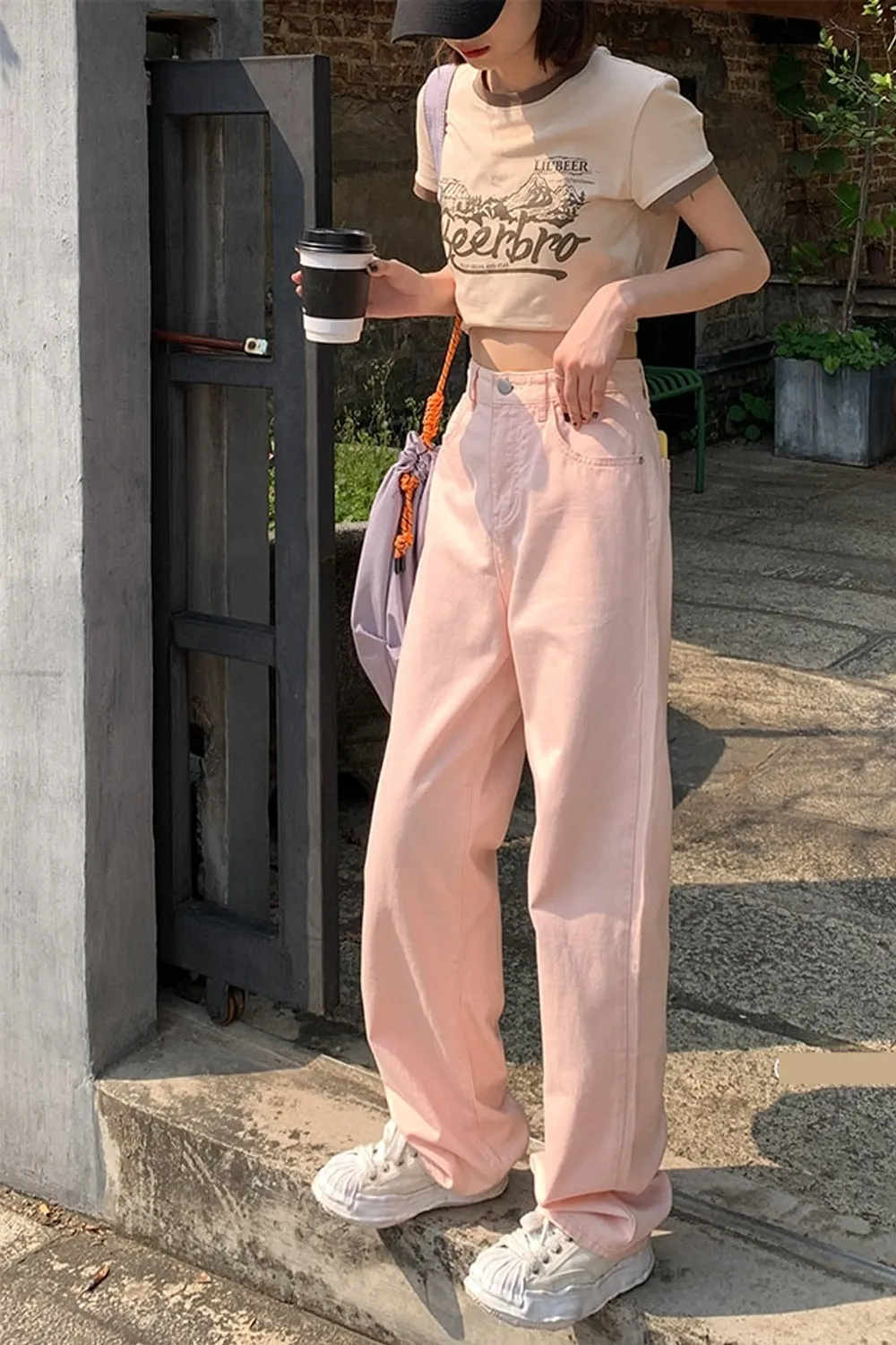 High Waist Light Pink Jeans Pants
