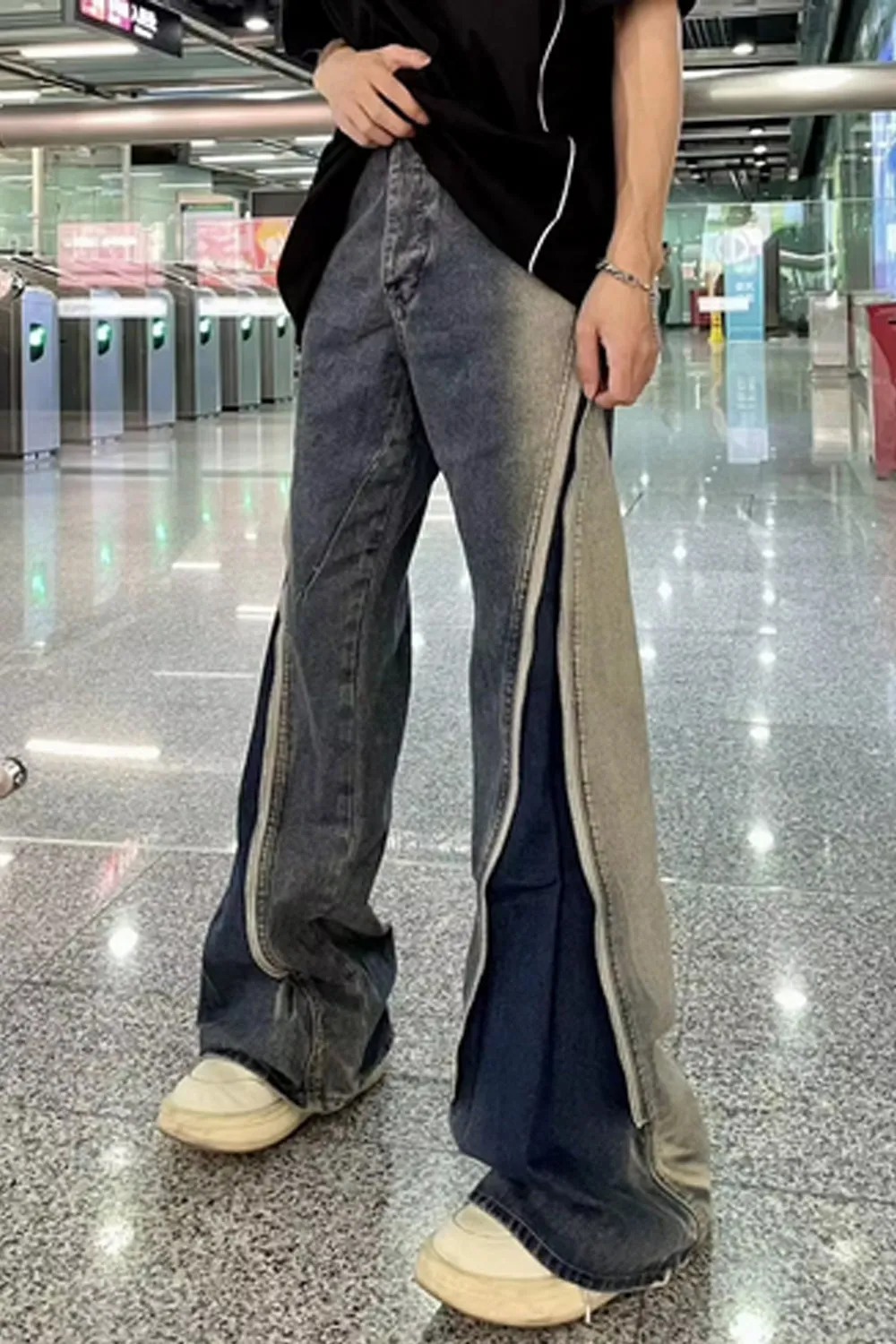 High Waist Personalized Zipper Design Washed Jeans Pants
