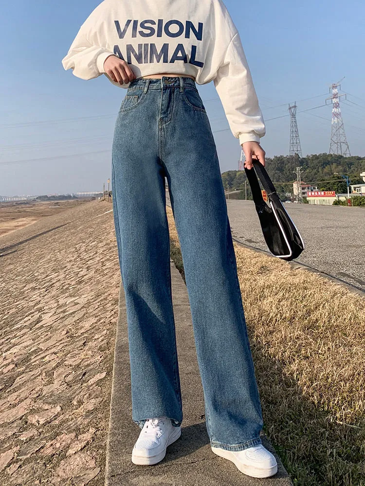 High Waist Wide Leg Full Length Jeans Pants