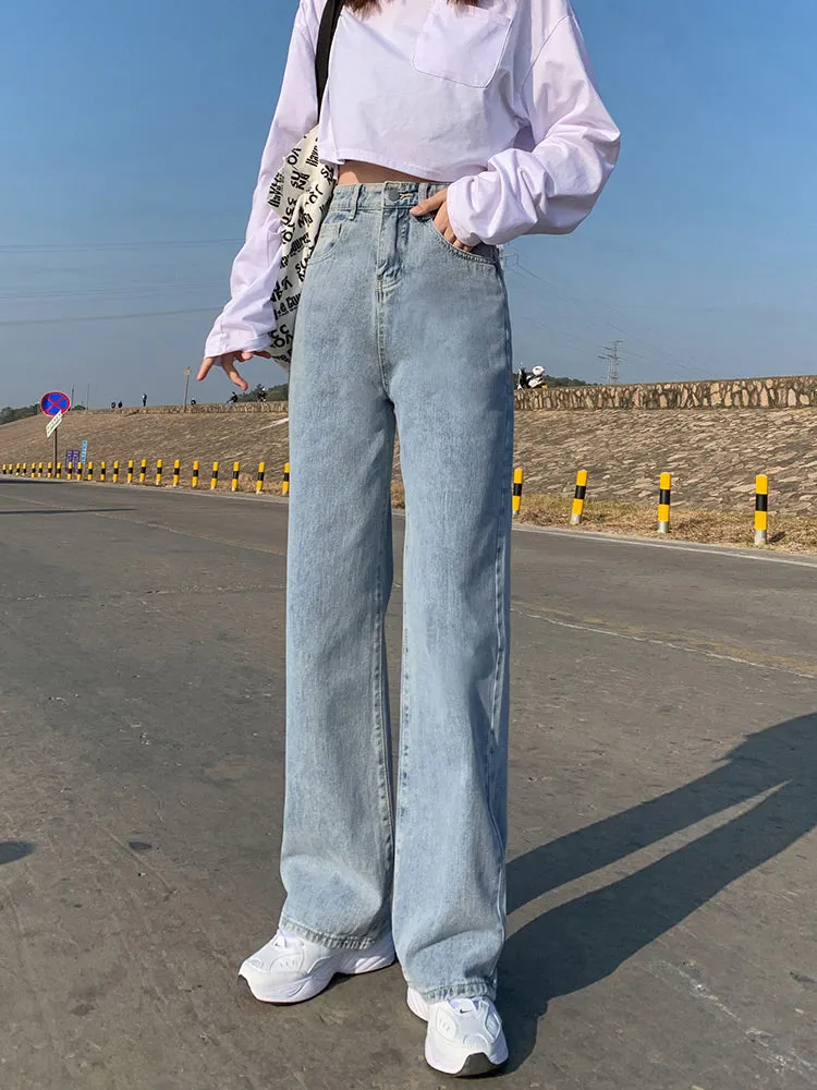 High Waist Wide Leg Full Length Jeans Pants