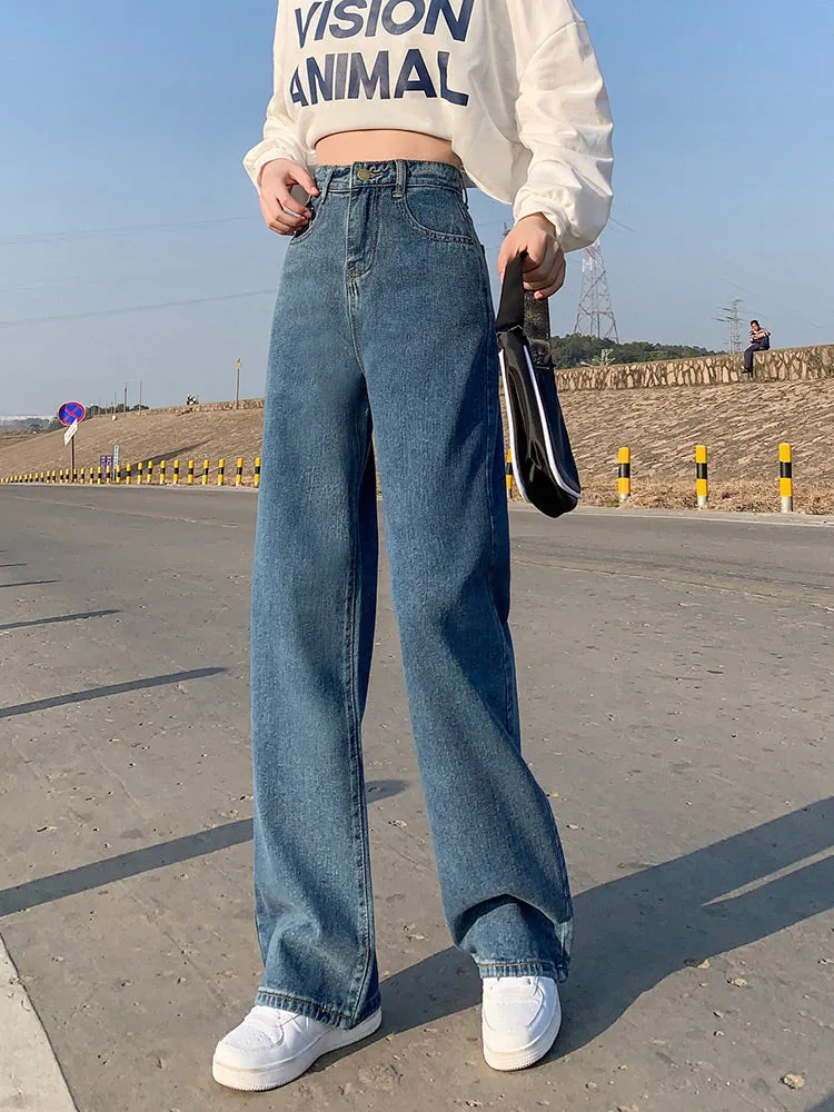 High Waist Wide Leg Full Length Jeans Pants
