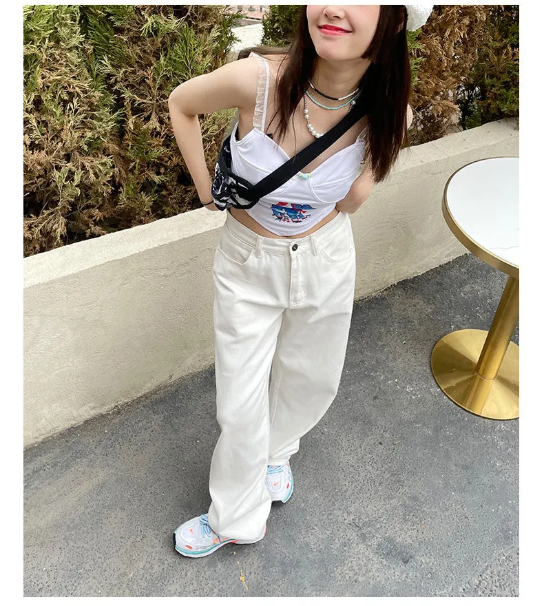 High Waist Wide Leg White Jeans Pants