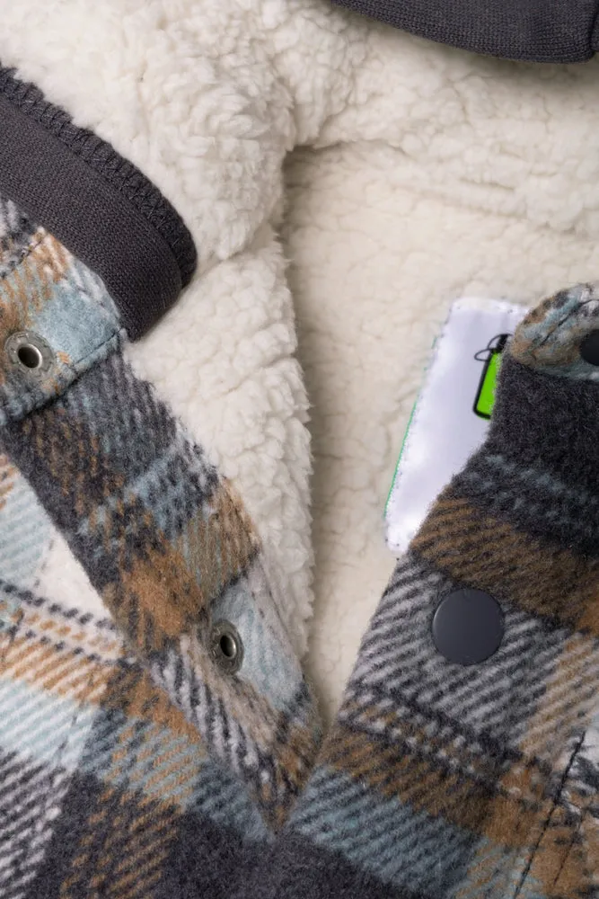 Hooded Check Shacket Grey And Blue