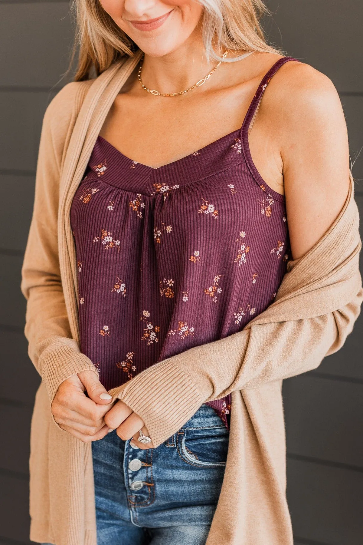 Hopelessly Yours Floral Tank Top- Plum