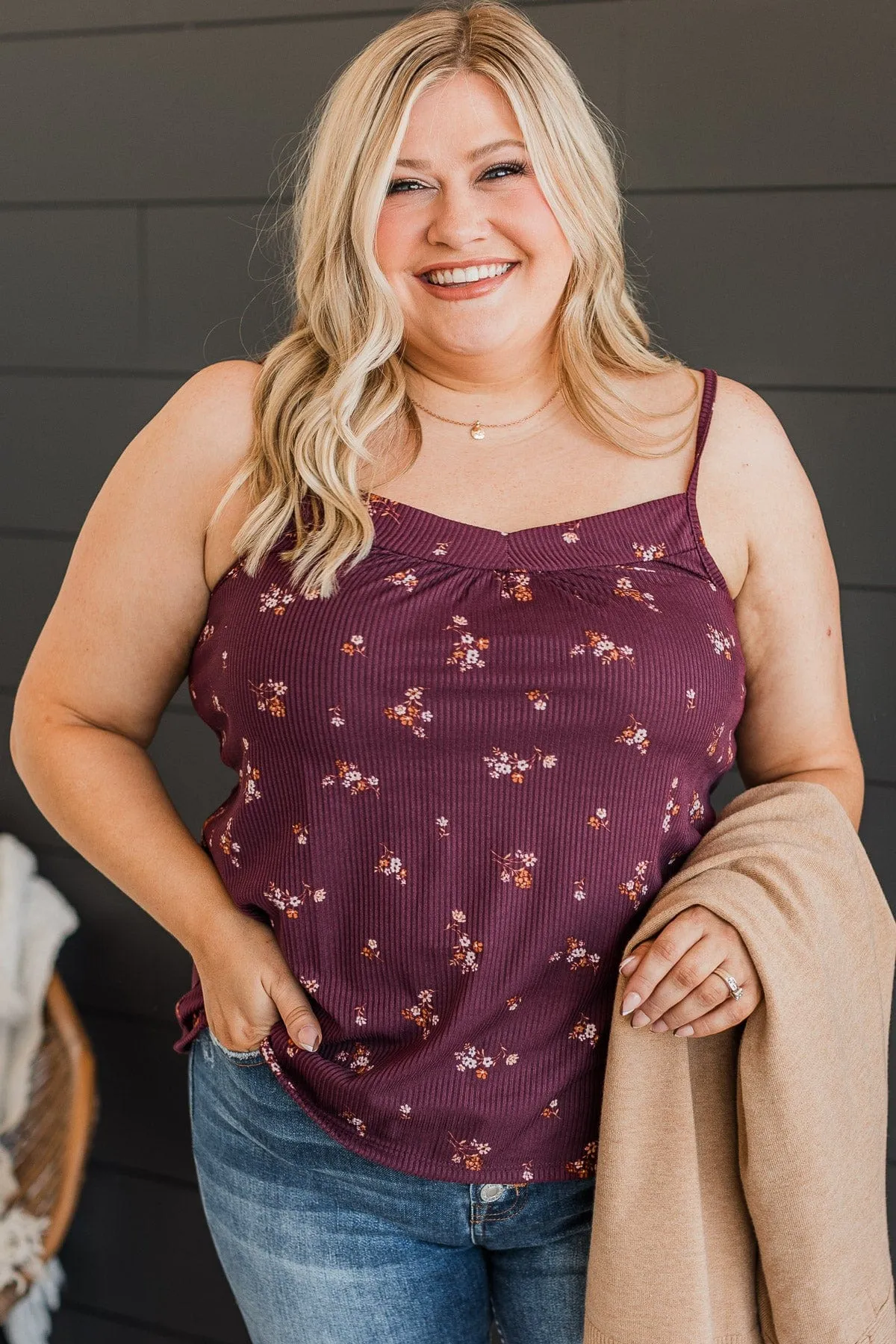 Hopelessly Yours Floral Tank Top- Plum