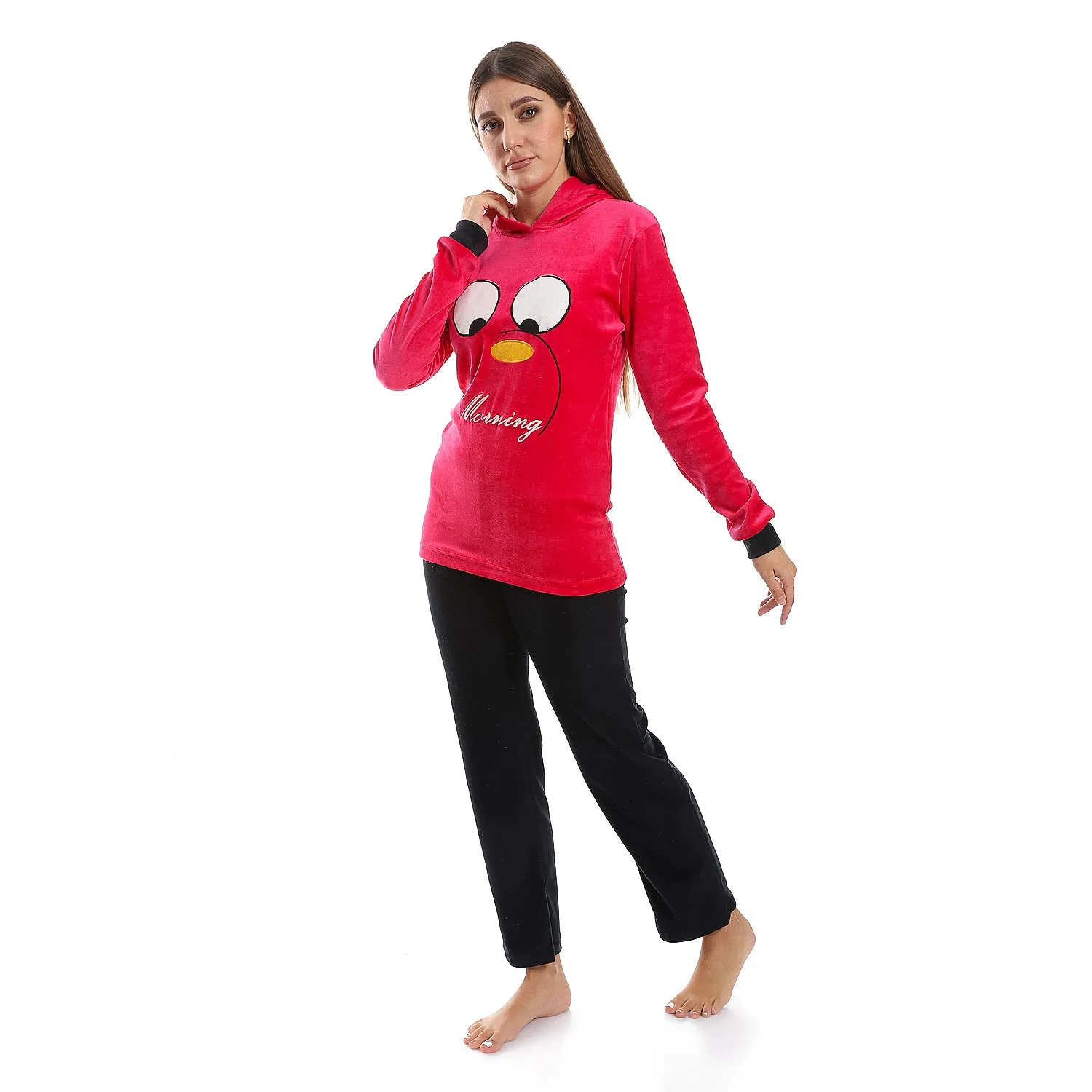 hot_pink_-_black_stitched_hooded_pajama_set