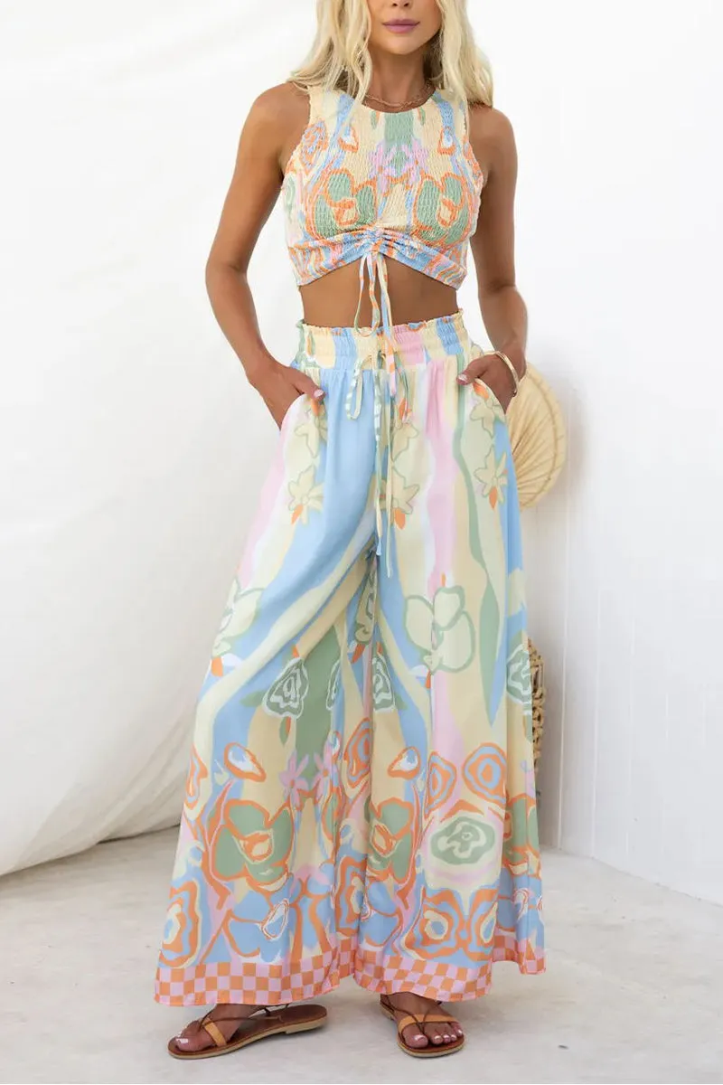 HUP1137 Flower Print Top & Pants Set