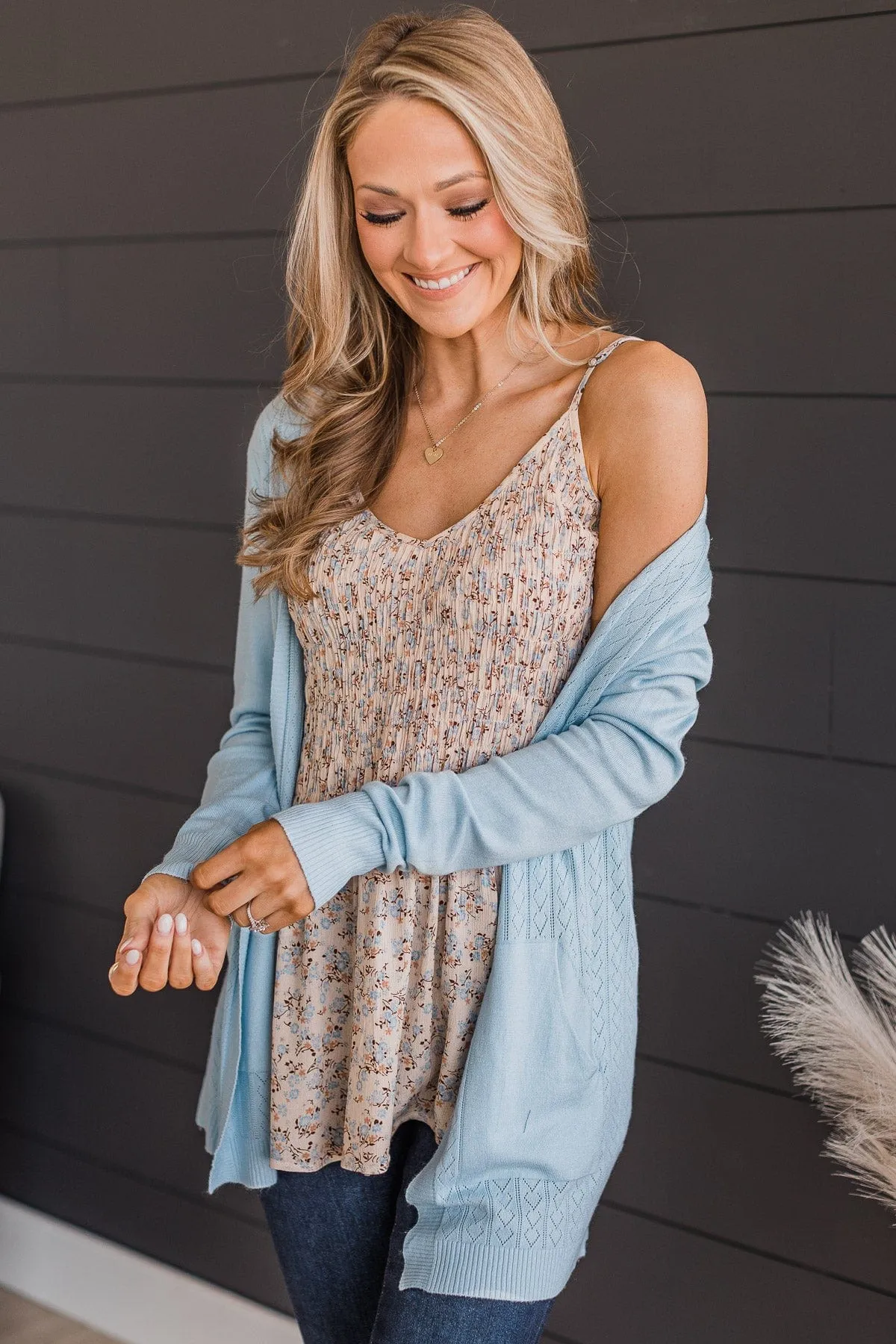 In A Minute Smocked Floral Tank Top- Pale Blush & Blue