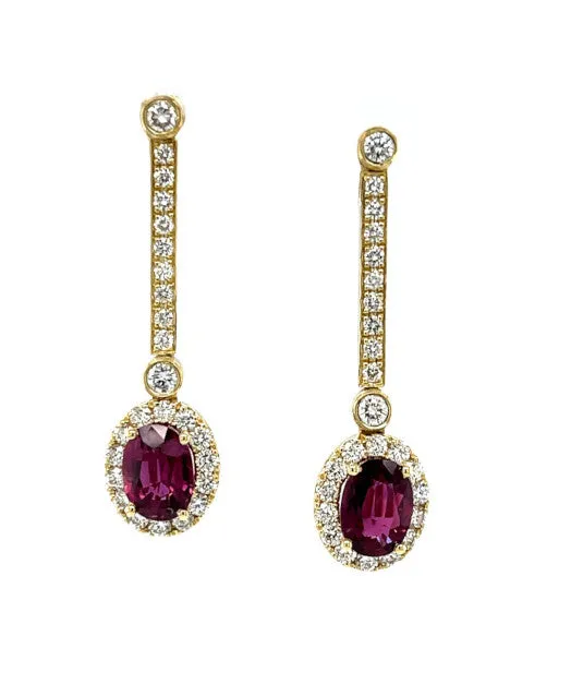 Interchangeable Ruby Drop Earrings with Diamond Line Tops in 18k Yellow Gold