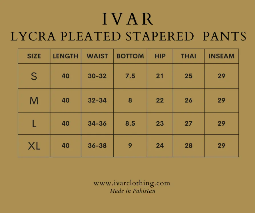 IVAR® Black Lycra Pleated Stapered Pants