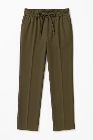 IVAR® Olive Lycra Pleated Stapered Pants