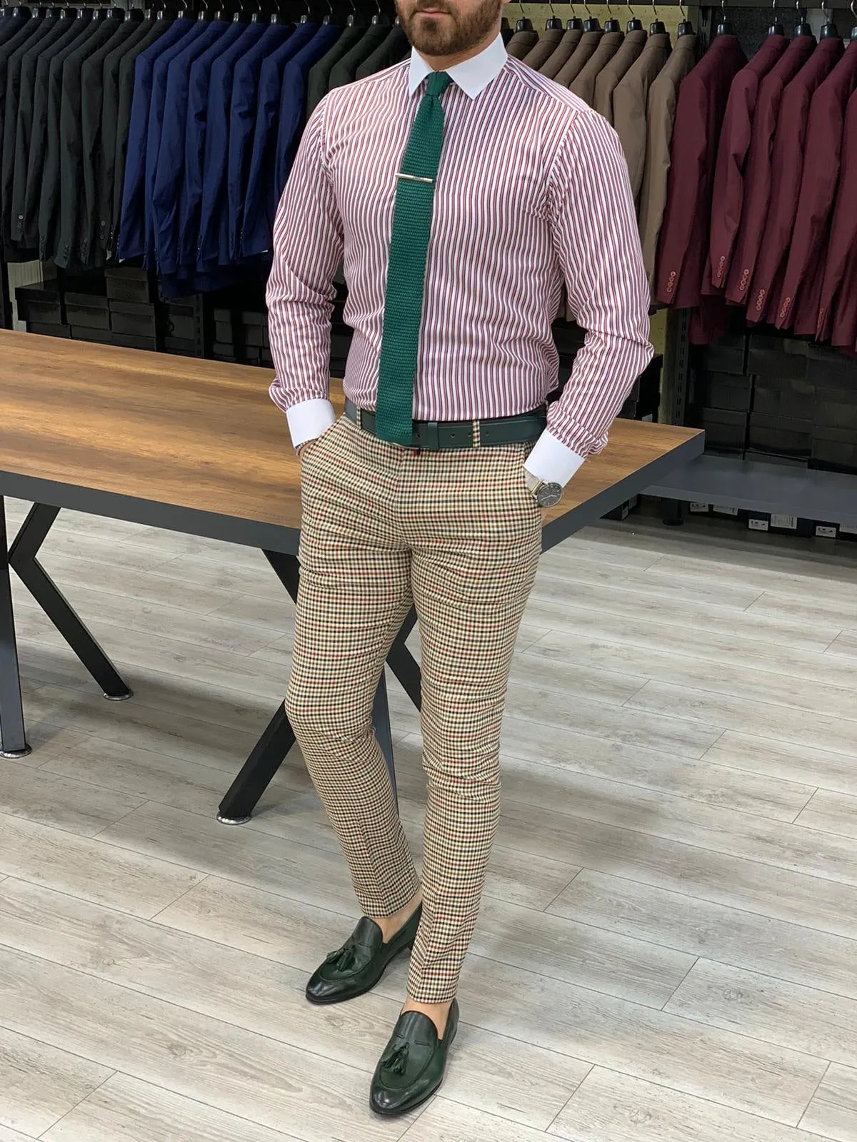 Jake Plaid Claret Navy Tani Plate Canvas Slim Pants