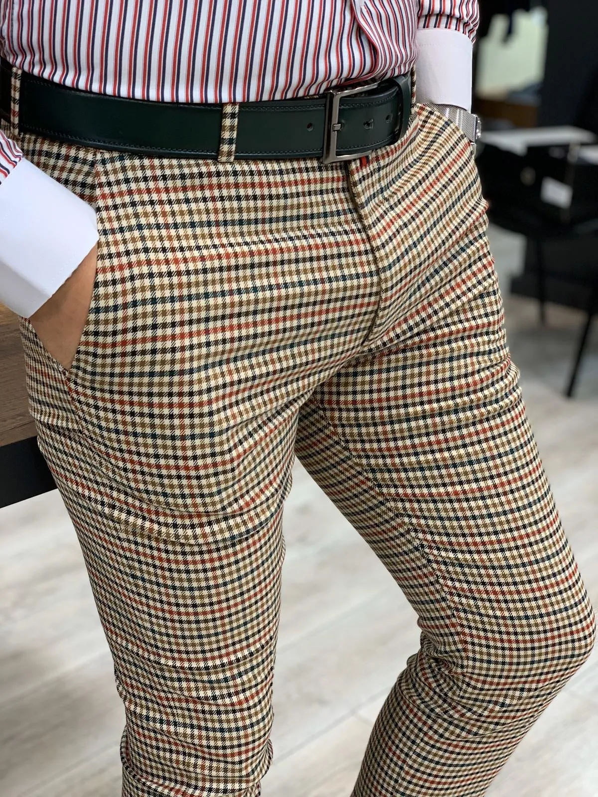 Jake Plaid Claret Navy Tani Plate Canvas Slim Pants