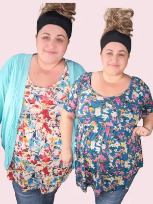 Joanie Vneck Baby Doll Top in Watercolor Florals (4 colors)