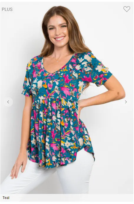 Joanie Vneck Baby Doll Top in Watercolor Florals (4 colors)