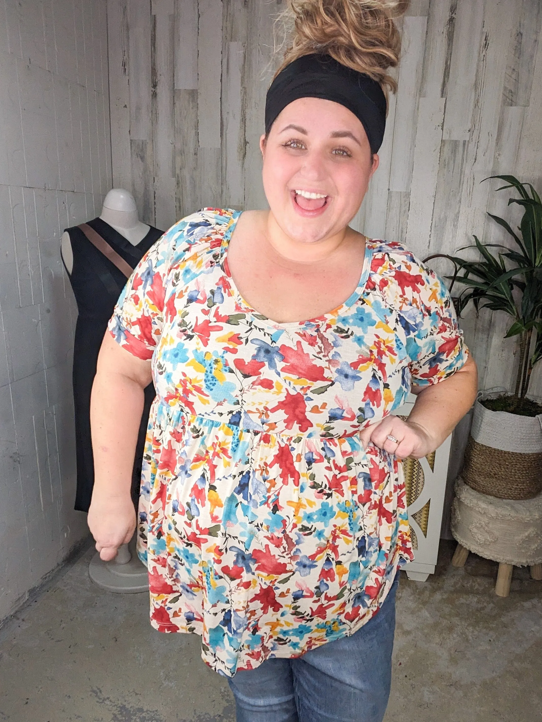 Joanie Vneck Baby Doll Top in Watercolor Florals (4 colors)