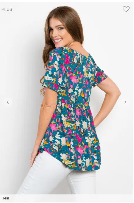 Joanie Vneck Baby Doll Top in Watercolor Florals (4 colors)