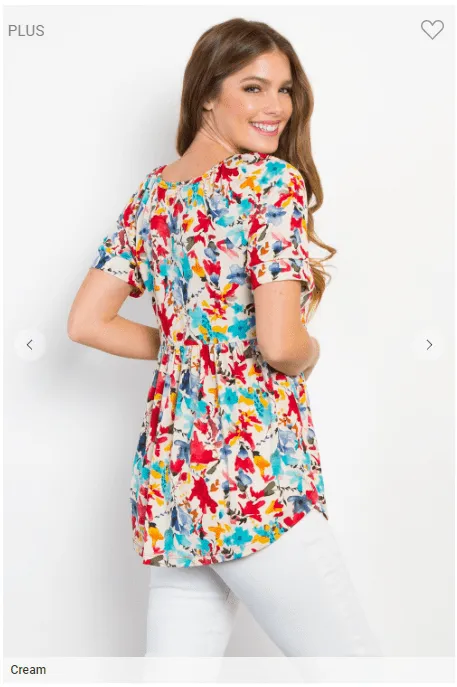 Joanie Vneck Baby Doll Top in Watercolor Florals (4 colors)