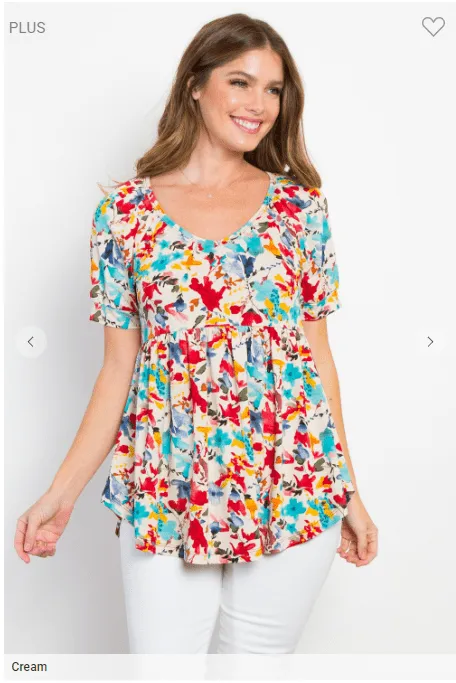 Joanie Vneck Baby Doll Top in Watercolor Florals (4 colors)